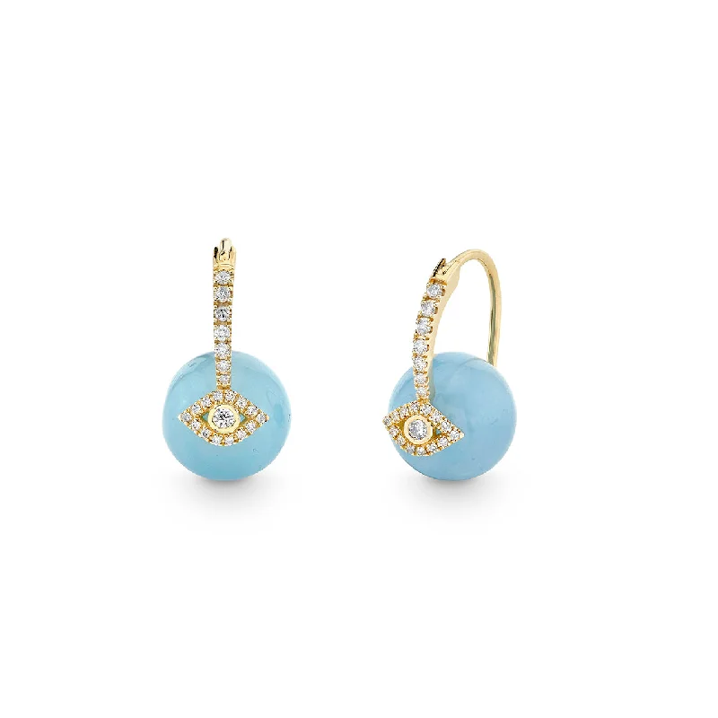 Geometric Shape Earrings-Gold & Diamond Eye Aquamarine Earrings