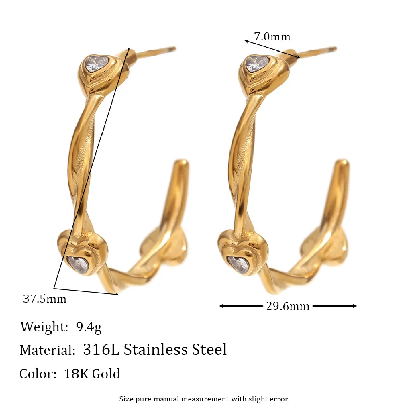 Rotating Bond Loving Heart Zircon Ear Ring-Gold