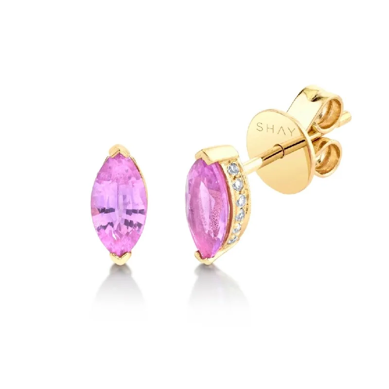 Adjustable Earrings-PINK SAPPHIRE MARQUISE HALO STUDS