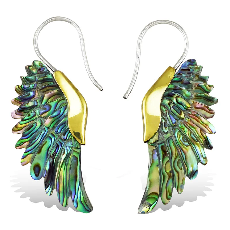 Textured Gold Earrings-<span>ESA-105<span>: </span></span>Swift Wings - Abalone Shell