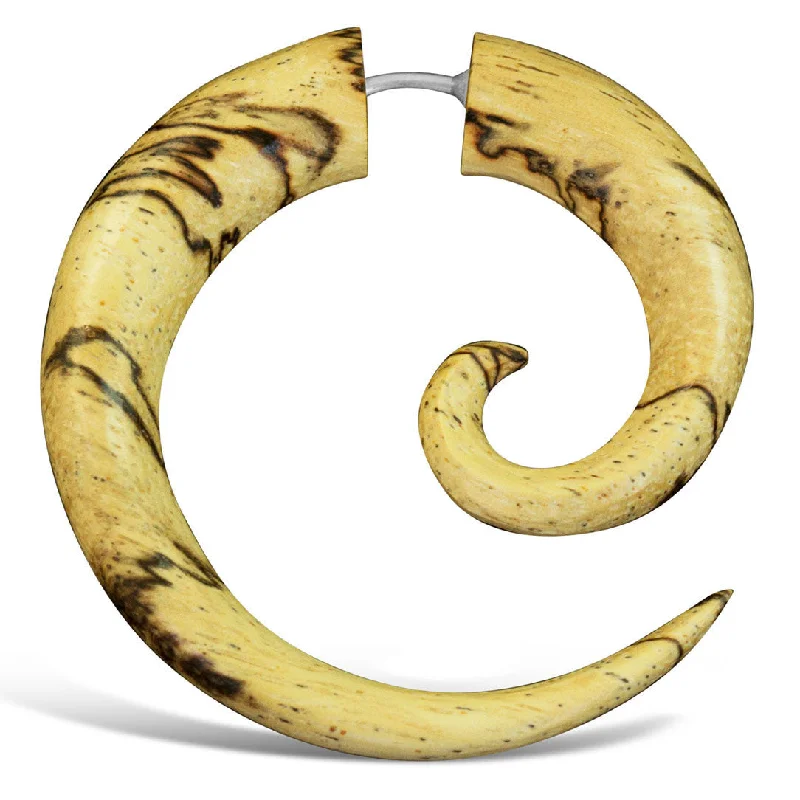 Large Statement Earrings-<span>EFW-001<span>: </span></span>Spirals - Spalted Tamarind Wood