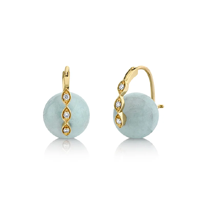 Casual Earrings-Gold & Diamond Marquise Eye Aquamarine Earrings