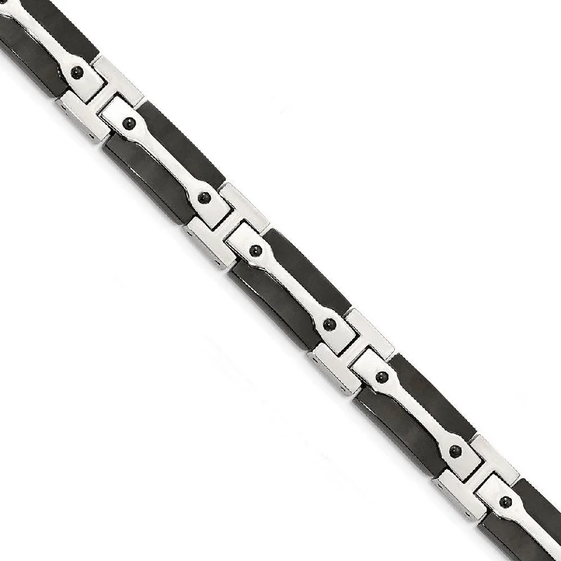 Adjustable Bar Bracelet-Stainless Steel Polished Black IP-plated 9 inch Bracelet