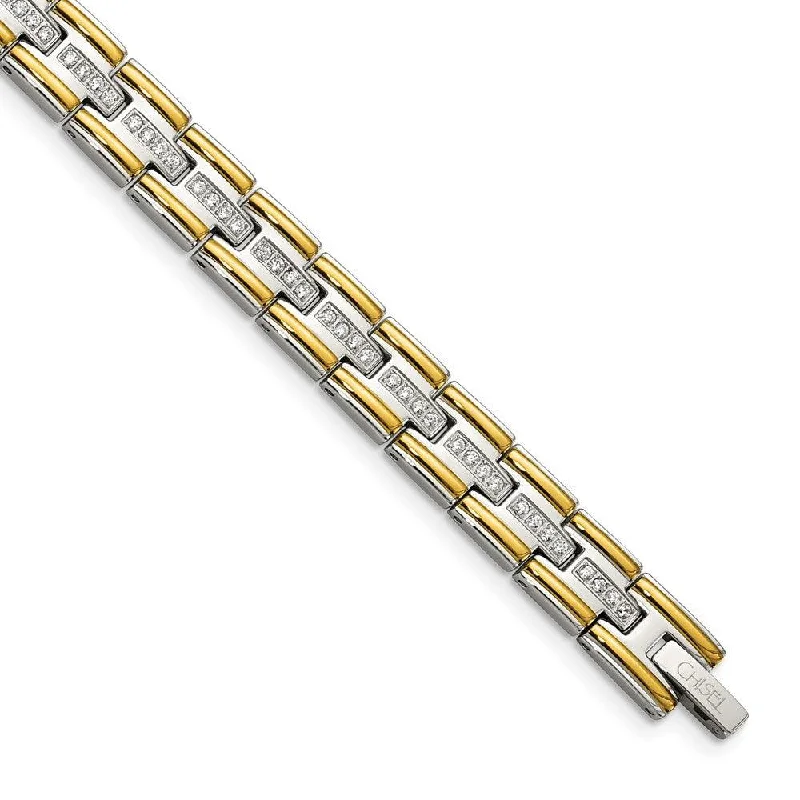 Colorful Friendship Bracelet-Stainless Steel Polished Yellow IP CZ 8.50in Link Bracelet