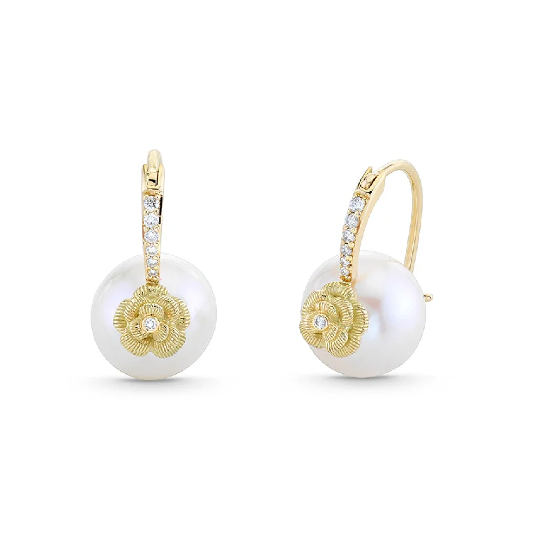 Chic Cuff Earrings-Gold & Diamond Rose Pearl Earrings