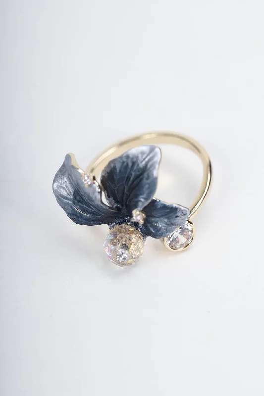 Blue Flower Open Ring