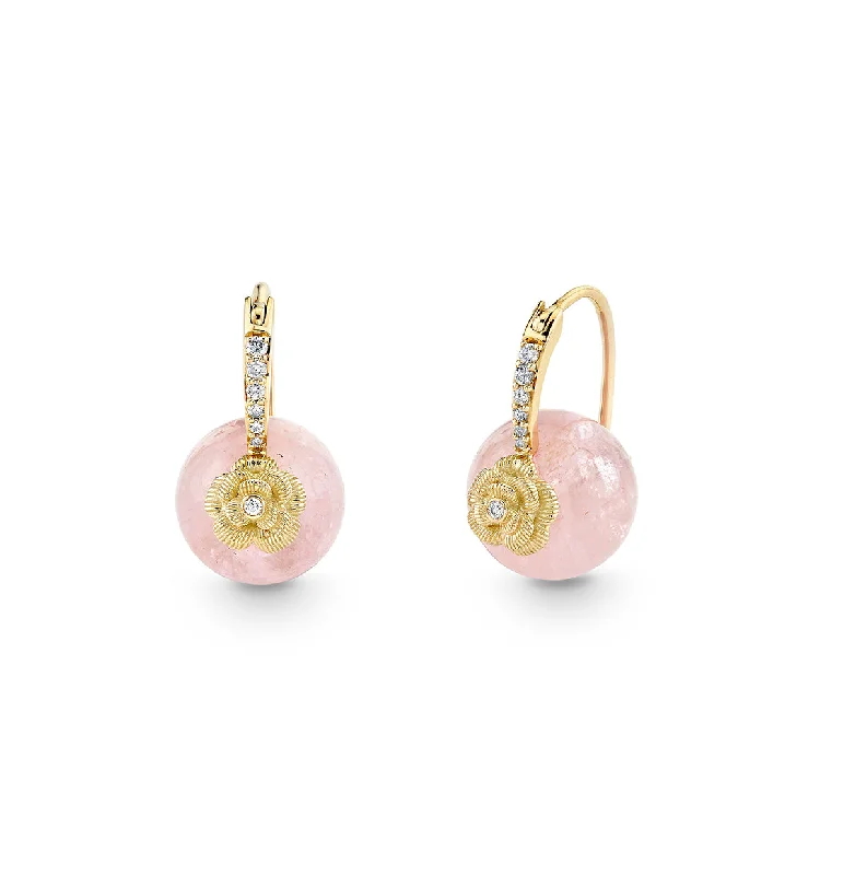 Gold Dangle Earrings-Gold & Diamond Rose Morganite Earrings