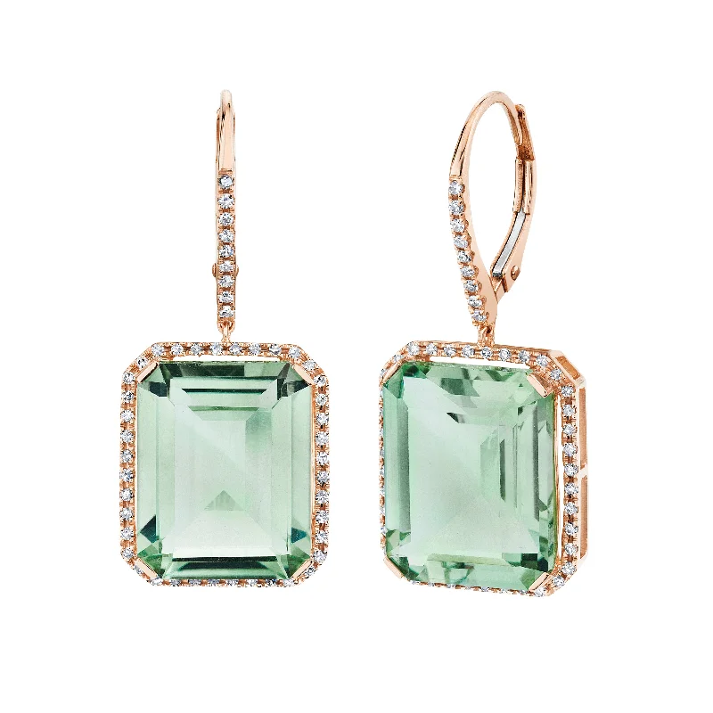 Double Drop Earrings-GREEN AMETHYST & DIAMOND PORTRAIT EARRINGS