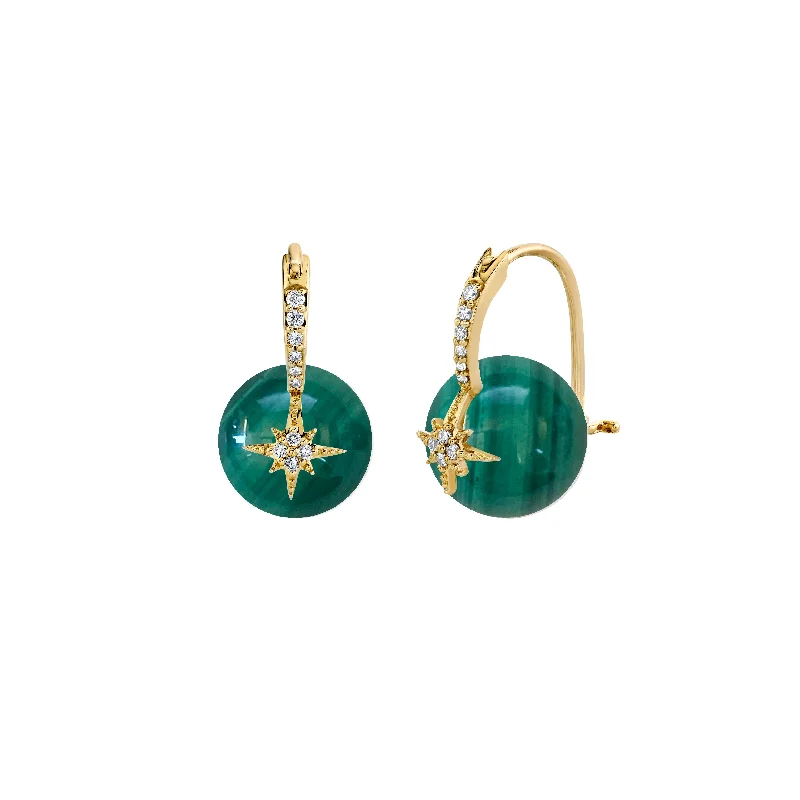 Embellished Earrings-Gold & Diamond Starburst Malachite Earrings