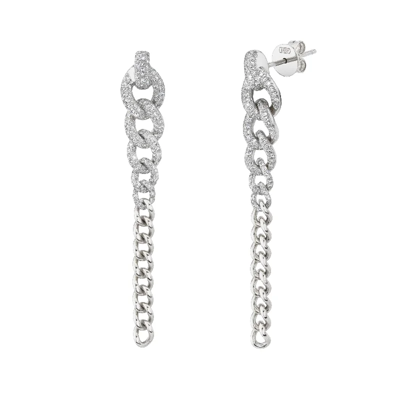 Classic Silver Earrings-DIAMOND 2 IN 1 GRADUAL PAVE DROP  EARRINGS