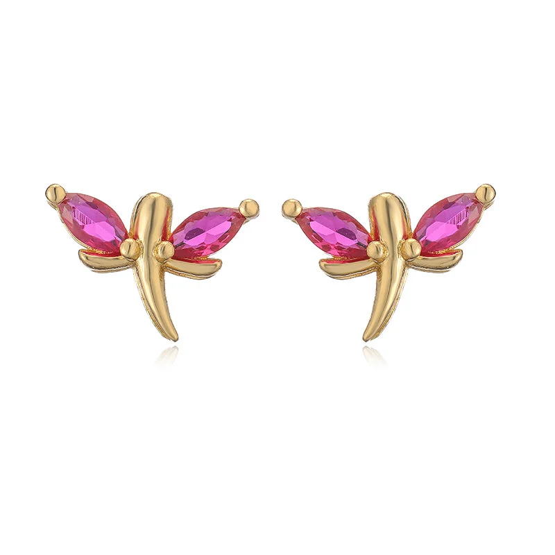 Gold Rose Red Diamond Dragonfly 1 Pair