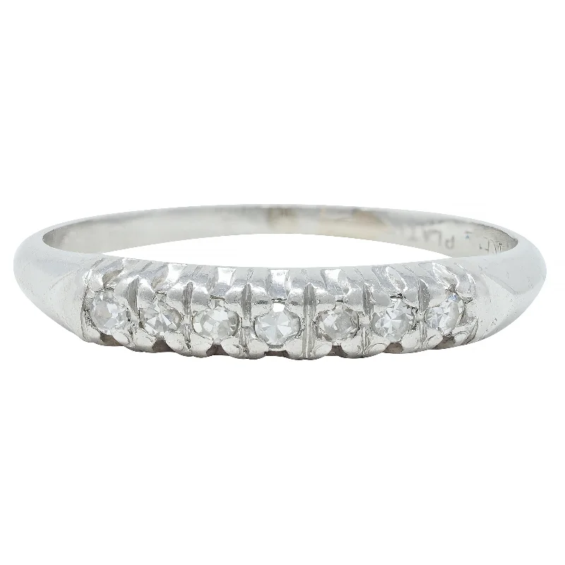 Mid-Century Single Cut Diamond Platinum Seven Stone Vintage Wedding Band Ring