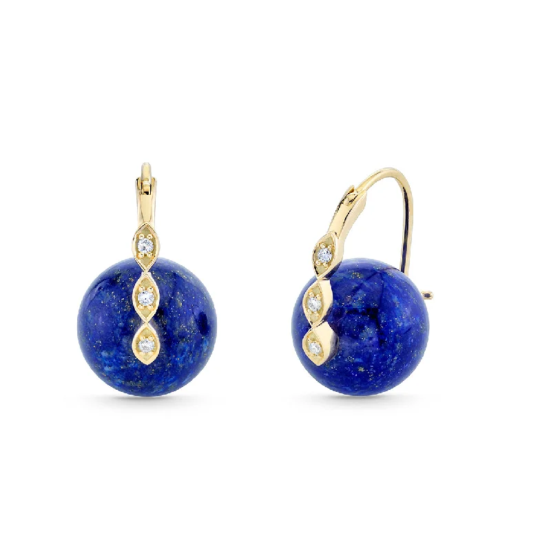 Fashionable Clip-On Earrings-Gold & Diamond Marquise Eye Lapis Earrings