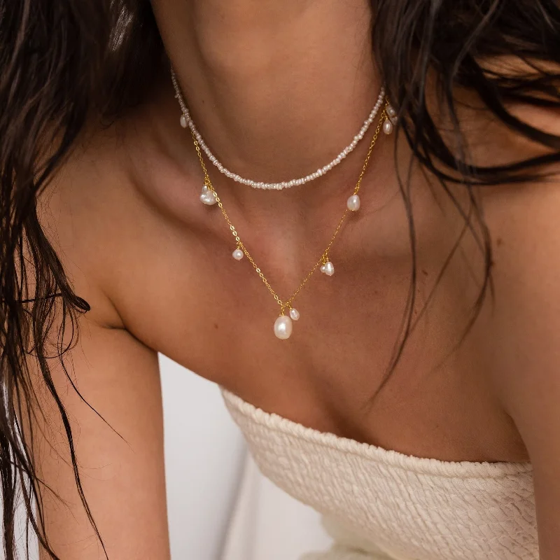 Layered Pearl Necklace-Baroque Pearl Station Necklace