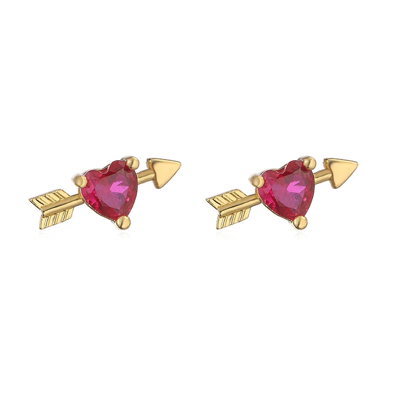 Golden Rose Red Diamond Love Heart 1 Pair