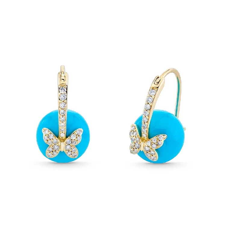 Cute Ear Jackets-Gold & Diamond Butterfly Turquoise Earrings