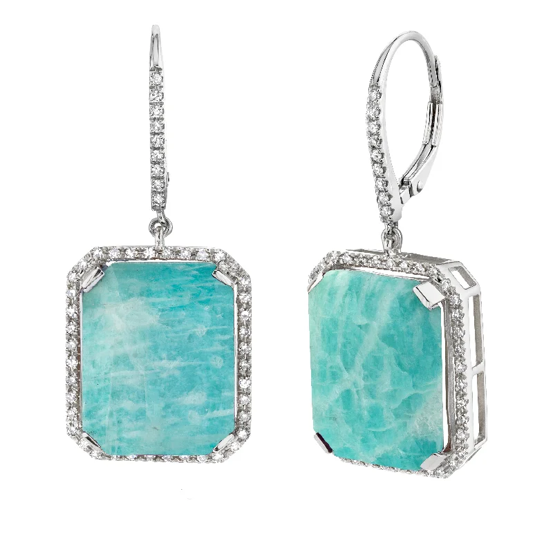 Elegant Diamond Earrings-READY TO SHIP AMAZONITE PORTRAIT EARRINGS