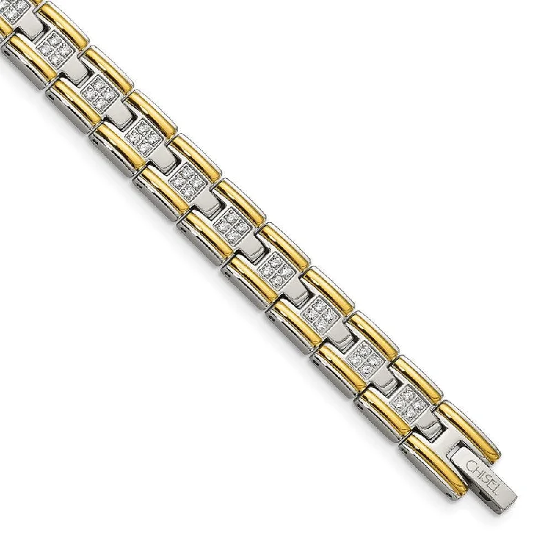 Simple Chain Bangle-Stainless Steel Polished Yellow IP CZ 8.50in Link Bracelet