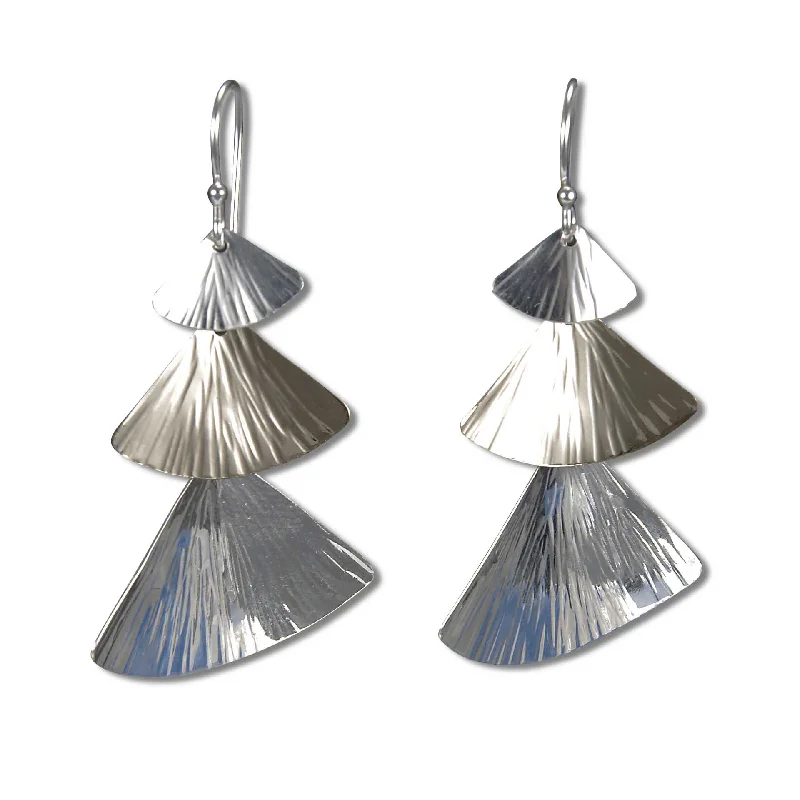 Bold Drop Earrings-2209 - Danglng Triple Fans