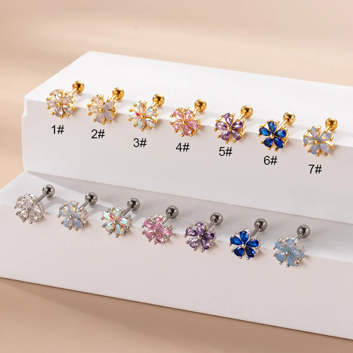 Sweet Flower Stainless Steel Plating Zircon Ear Studs 1 Piece