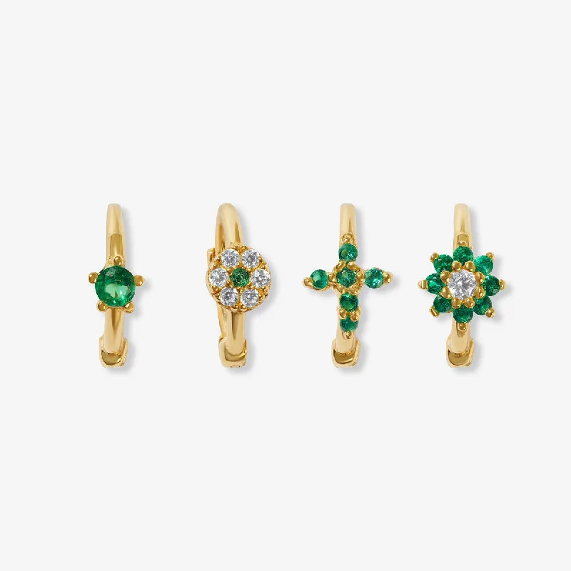 Trendy Ear Hoops-Harr emerald huggie set