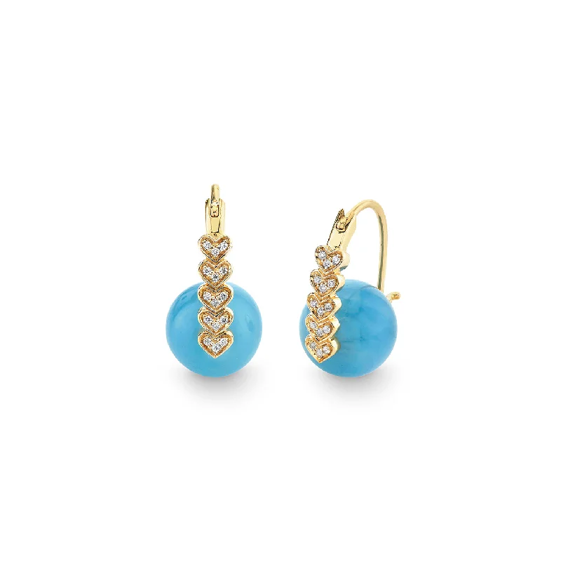 Unique Silver Earrings-Gold & Diamond Heart Turquoise Earrings