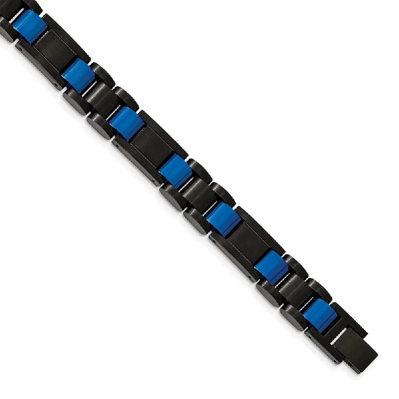 Silver Rope Bracelet-Stainless Steel Brushed & Polished Black & Blue IP-plated 8.75in Bracelet