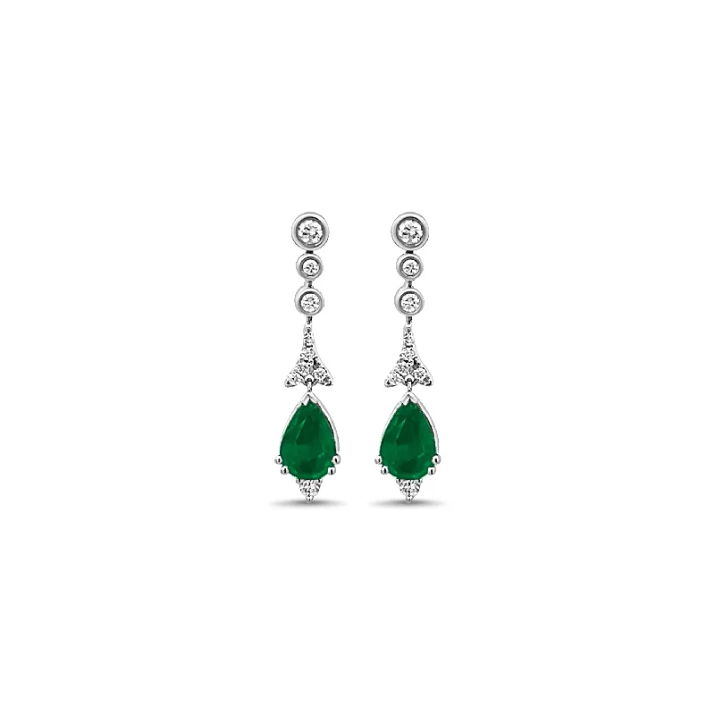 Fashionable Clip-On Earrings-Pear Shaped Emerald and Diamond Drop Earrings