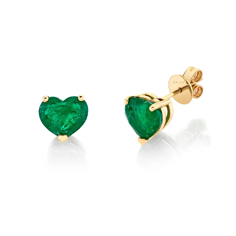 Party Earrings-EMERALD HEART STUDS