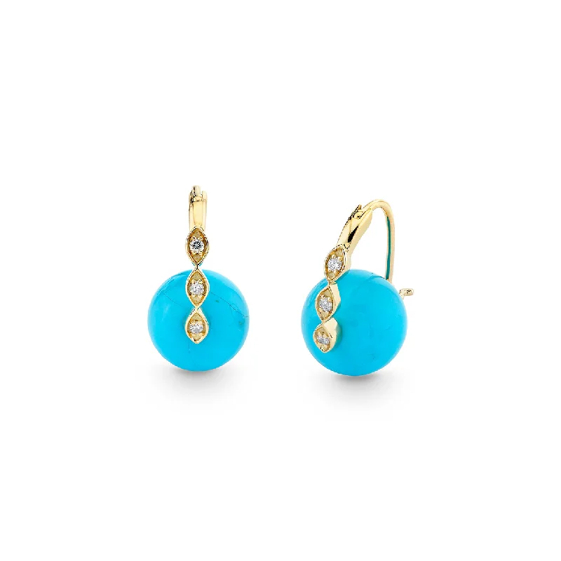 Chunky Gold Earrings-Gold & Diamond Marquise Eye Turquoise Earrings