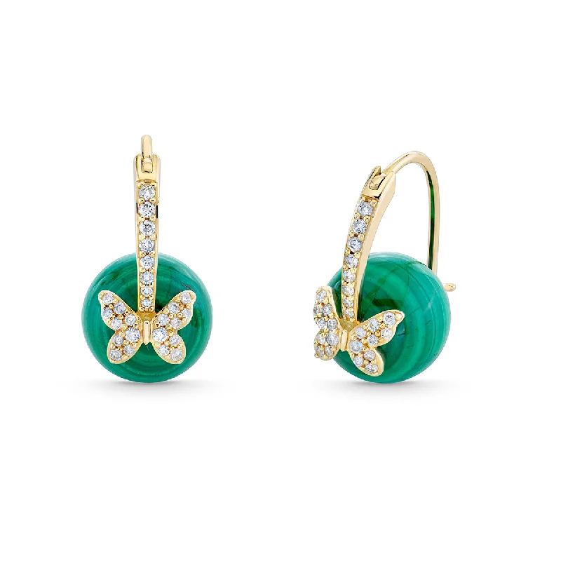 Long Tassel Earrings-Gold & Diamond Butterfly Malachite Earrings