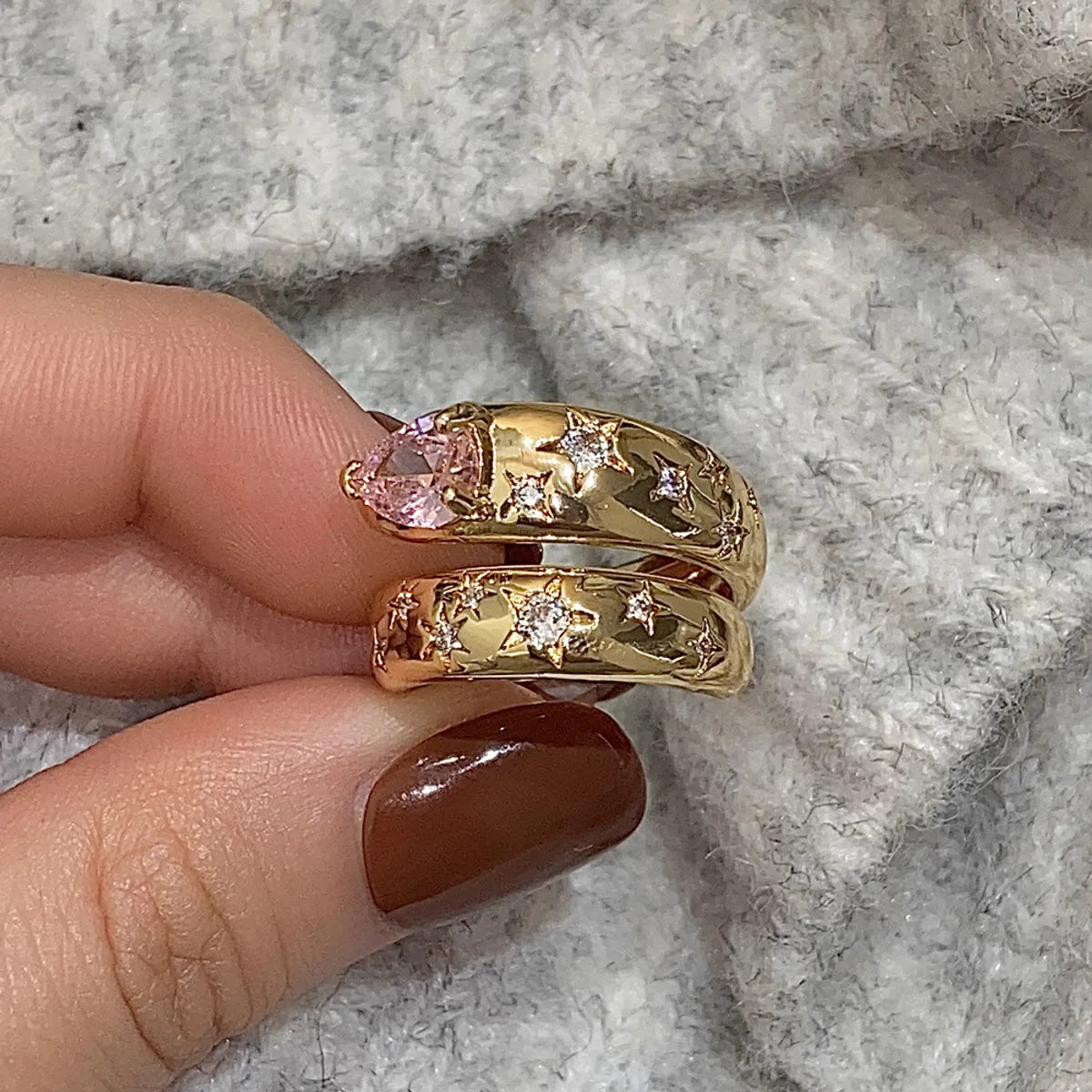 Double Layer Pink Large Zircon XINGX Ring