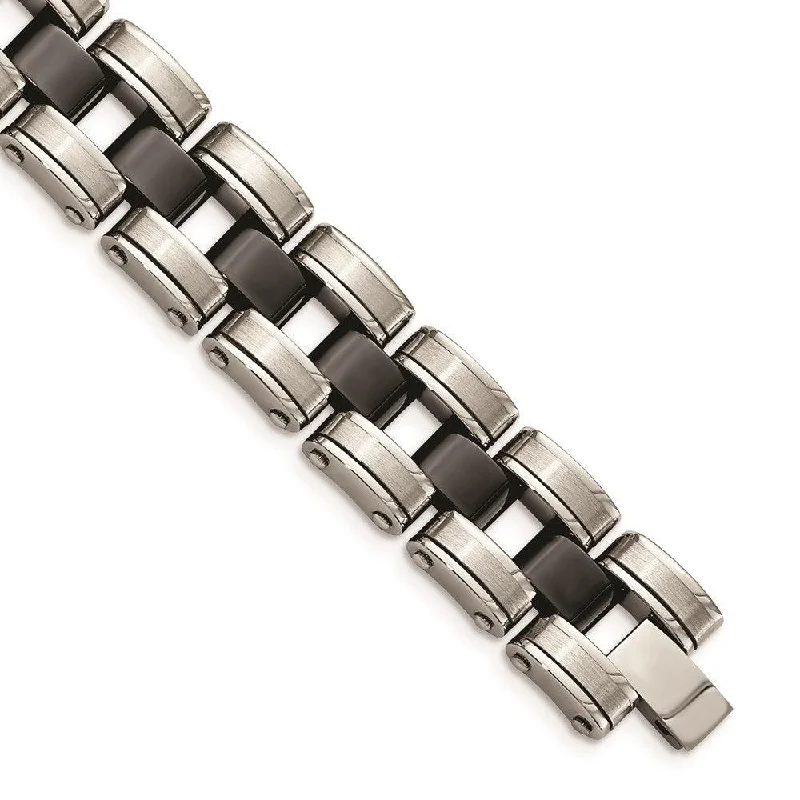 Vintage Style Bracelet-Stainless Steel Brushed & Polished w/Black Ceramic Link Bracelet