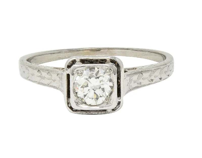 Art Deco 0.40 CTW Transitional Diamond 18 Karat White Gold Vintage Trellis Engagement Ring