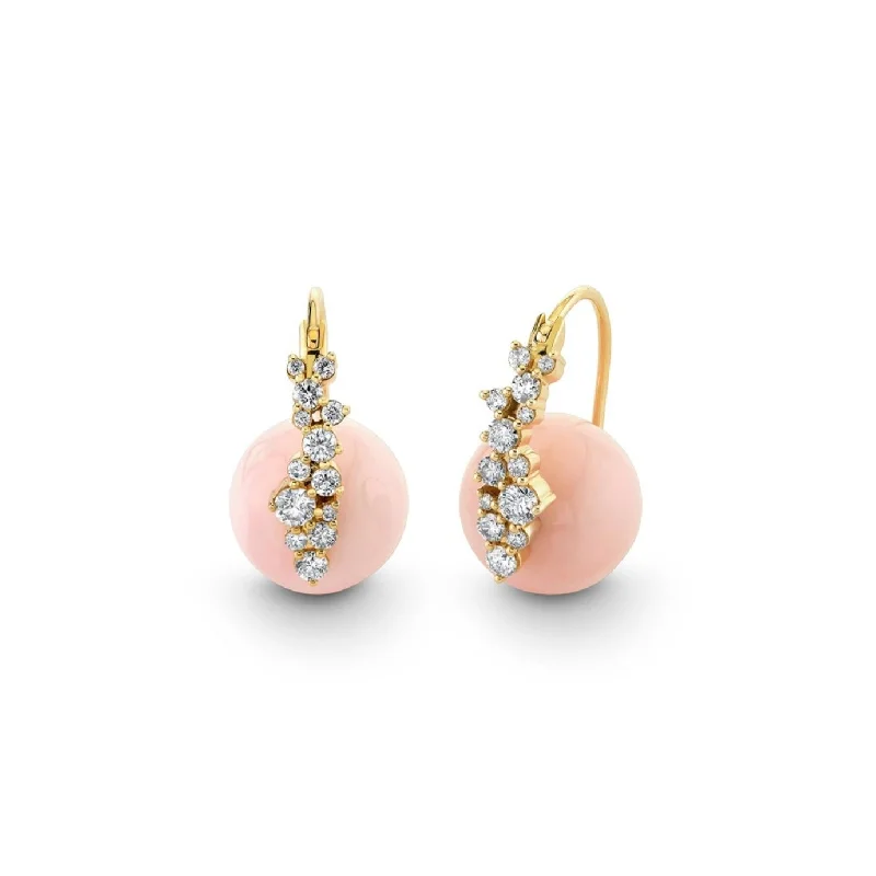 Natural Stone Earrings-Gold & Diamond Cocktail Pink Opal Earrings