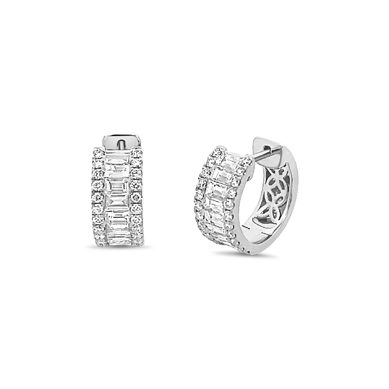 Rhinestone Earrings-Baguette & Round Diamond Huggie Earrings