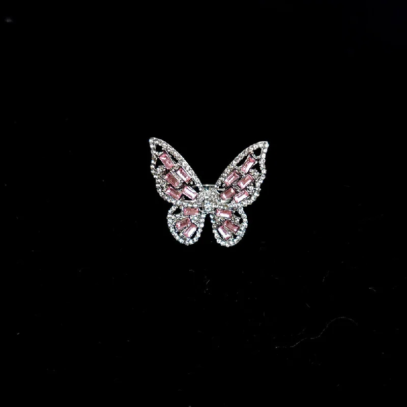 Butterfly Ring Silver Pink Diamond