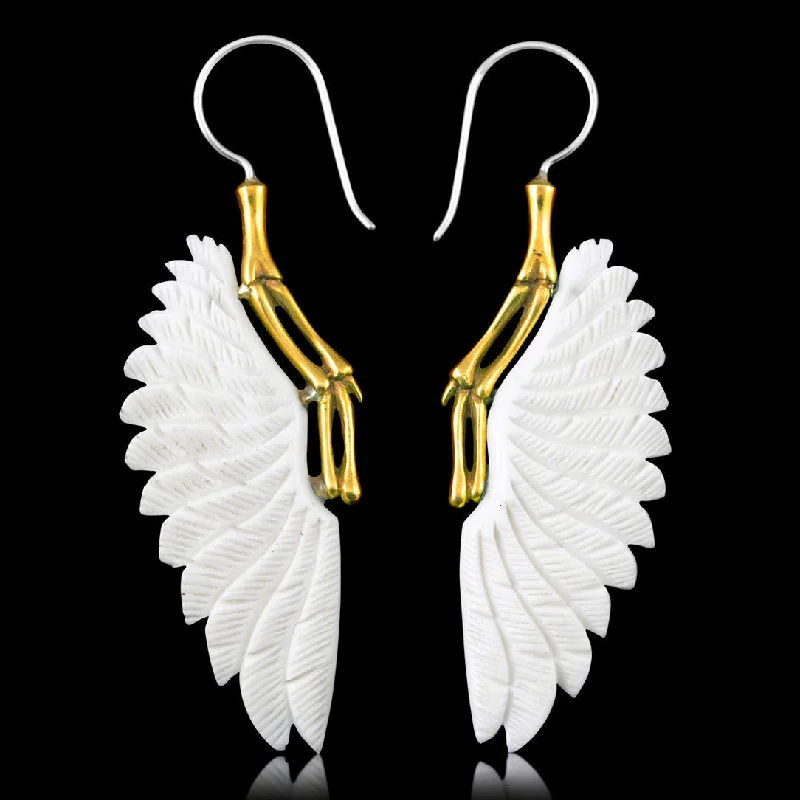 Fashionable Chandelier Earrings-<span>ESB-132<span>: </span></span>Etched Feathers - Bone