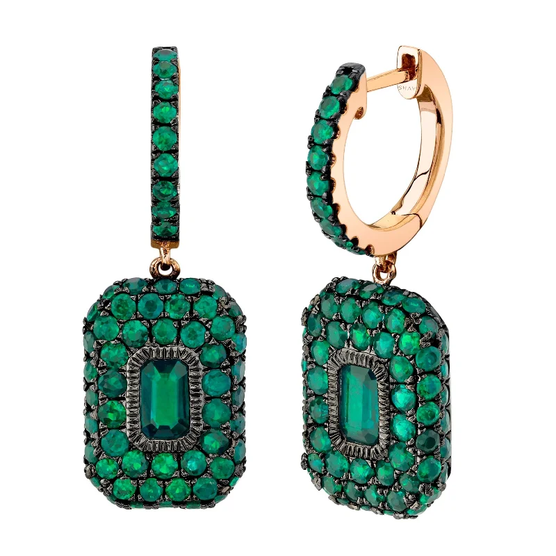 Shiny Drop Earrings-EMERALD PAVE BAGUETTE DROP EARRINGS